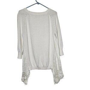 Sundance Medium White‎ Linen Cotton Knit Sweater Crotchet Lace Hem Cottagecore M